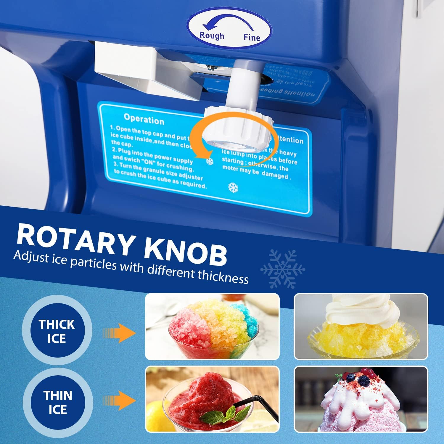 Commercial ice shredder Electric shave ice machine 300W automatic shave ice machine 1400RPM adjustable thickness 441 lb/h shave ice machine