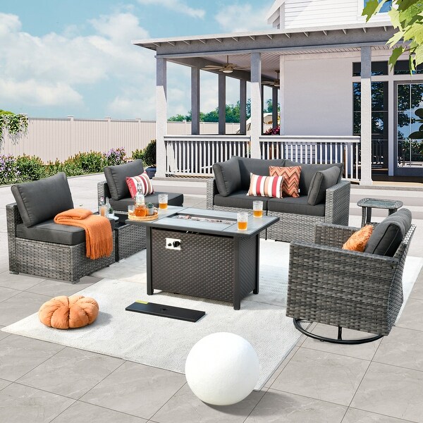 HOOOWOOO 8piece Rattan Wicker Patio Furniture Set with Fire Pit