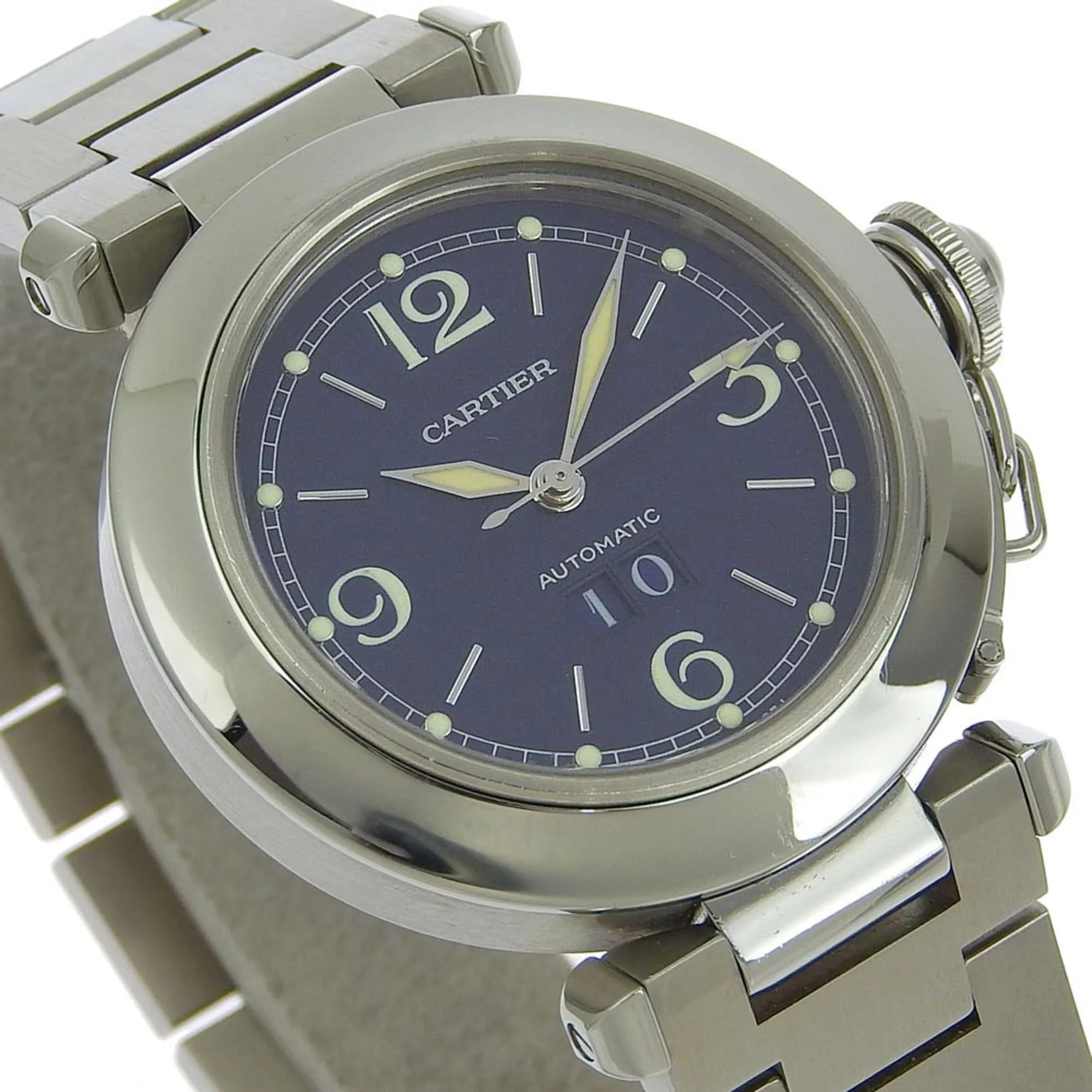 Pre-Owned CARTIER Cartier Pasha C Watch Big Date W31047M7 Stainless Steel Automatic Men's Navy Dial (Fair)