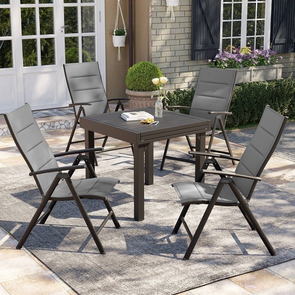 3/5/7 Pieces Patio Dining Set,Aluminum Expandable Table,Folding Padded Adjustable Chair