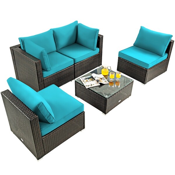 Costway 5PCS Patio Rattan Furniture Set Cushioned Sofa and Chair Coffee