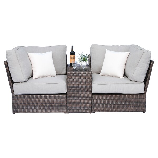 LSI Brown Wicker Cup Holder Table and Loveseat