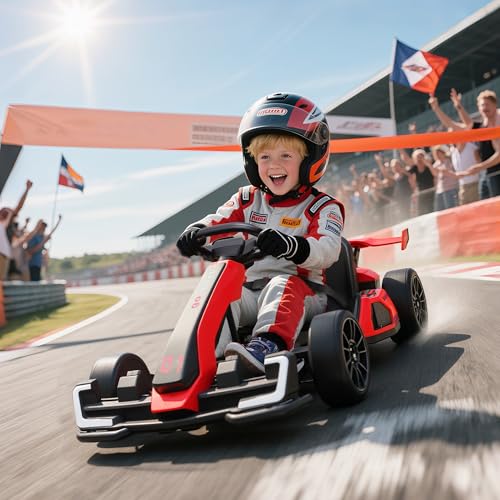 Aosom 24V 7.5 MPH Electric Go Kart with Adjustable Seat, Drifting Car Battery Powered Ride on Toy Outdoor with Slow Start, Button Start, Music, Honking Horn, Lights, for 6-12 Years Old, Pink