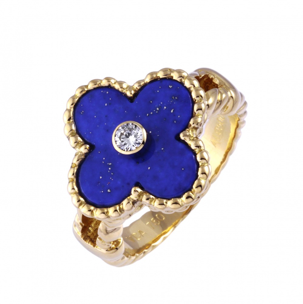 Van Cleef & Arpels Vintage Alhambra Lapis Lazuli 1PD Ring 18K Yellow Gold