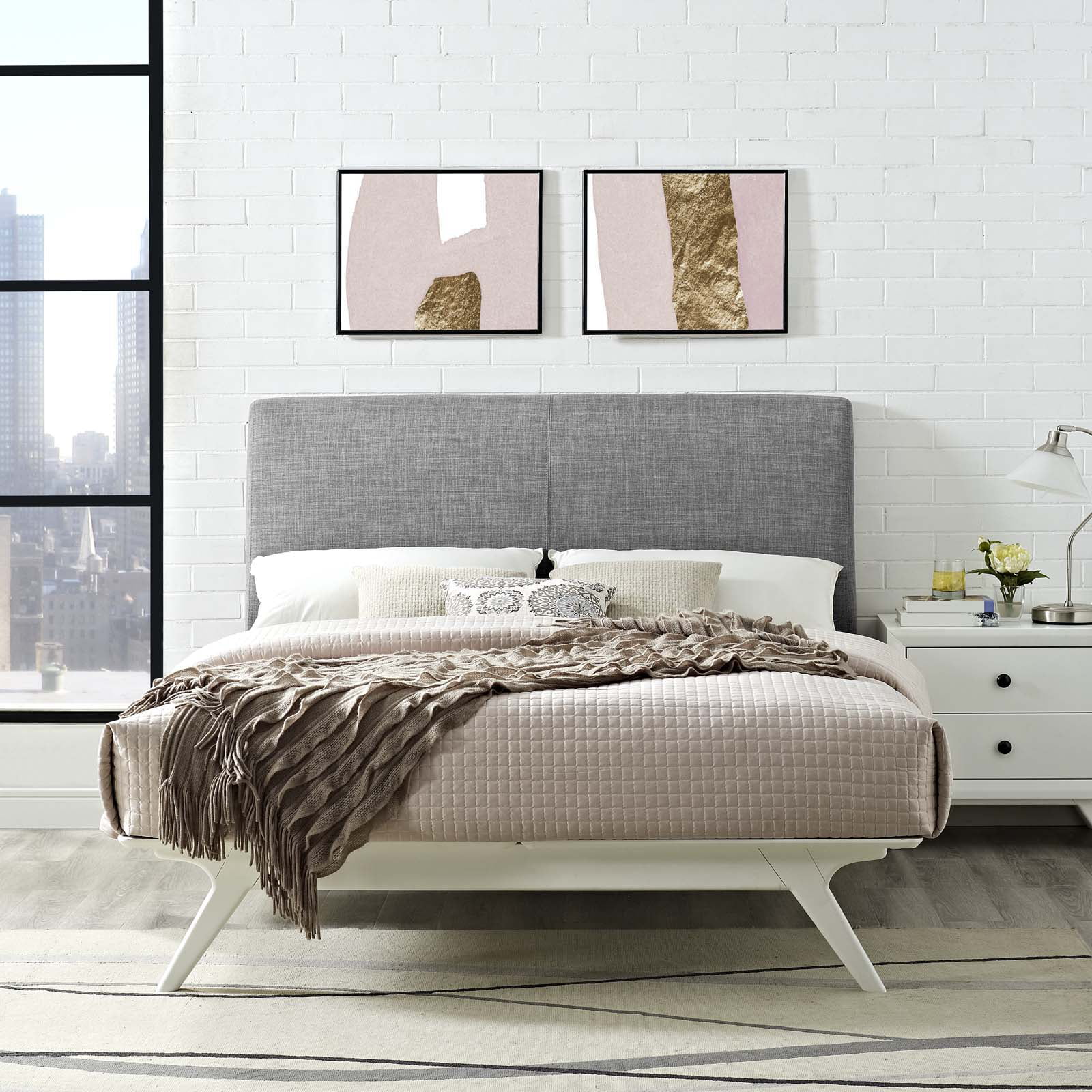 Modway Tracy King Bed in White Gray