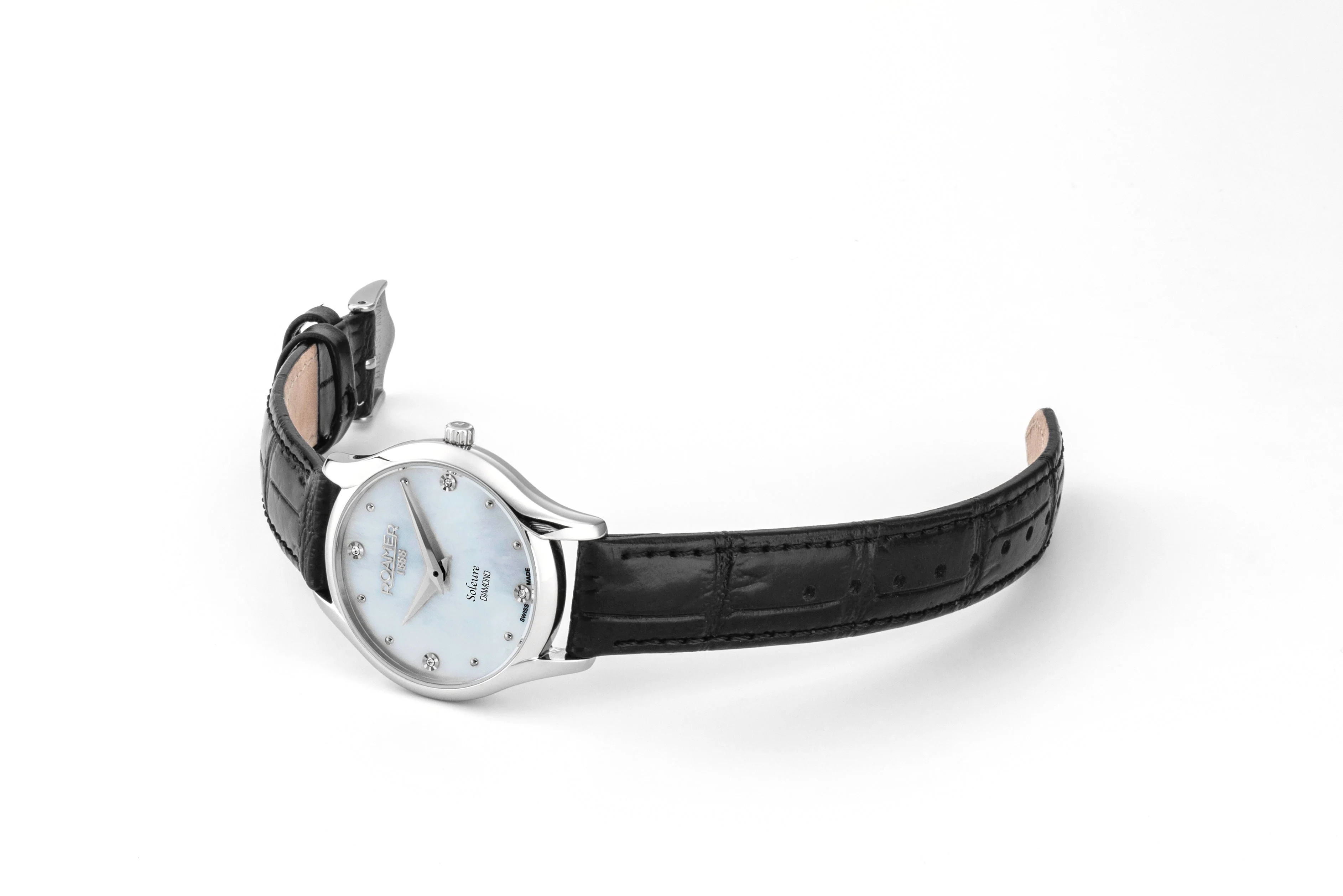 Soleure 30mm Quartz Two-Hand White Mop Dial Black Leather Bracelet Sapphire glass Stainless Steel swiss watch