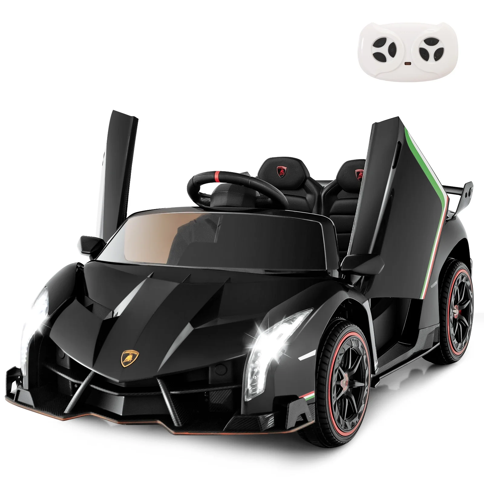 OLAKIDS 2 Seater Kids Ride on Car, 12V 4WD Licensed Lamborghini Veneno Powered Electric Vehicle with Hydraulic Doors, Rocking Mode, Adjustable Speeds, Remote Control, MP3, Headlight