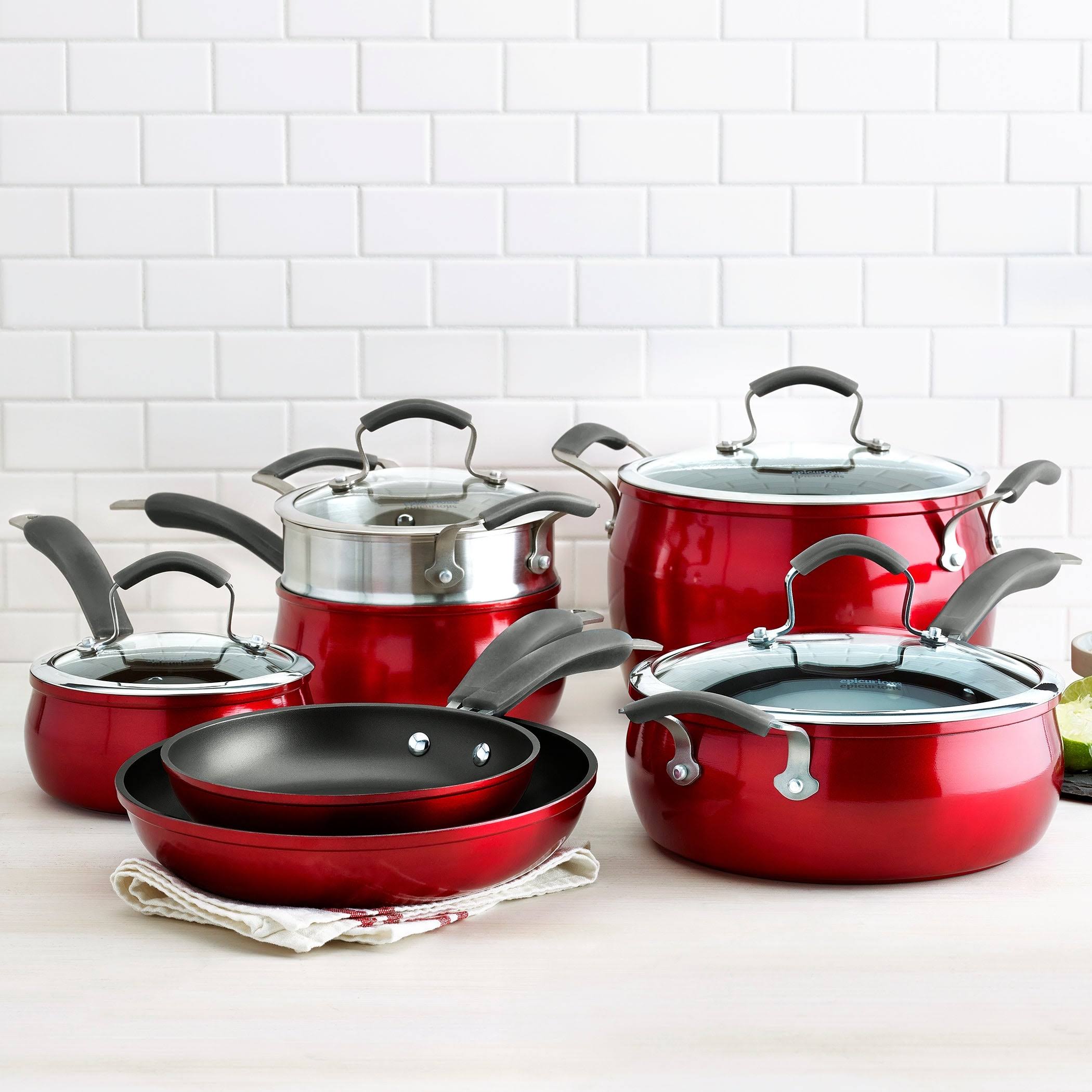 Epicurious Aluminum Nonstick 11-Piece Cookware Set, Red