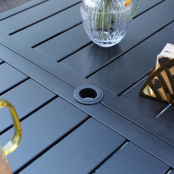 MAISON ARTS 7/8 Pieces Patio Dining Set,Rectangular Black Metal Table with 6 Padded Textilene Fabric Swivel Chairs