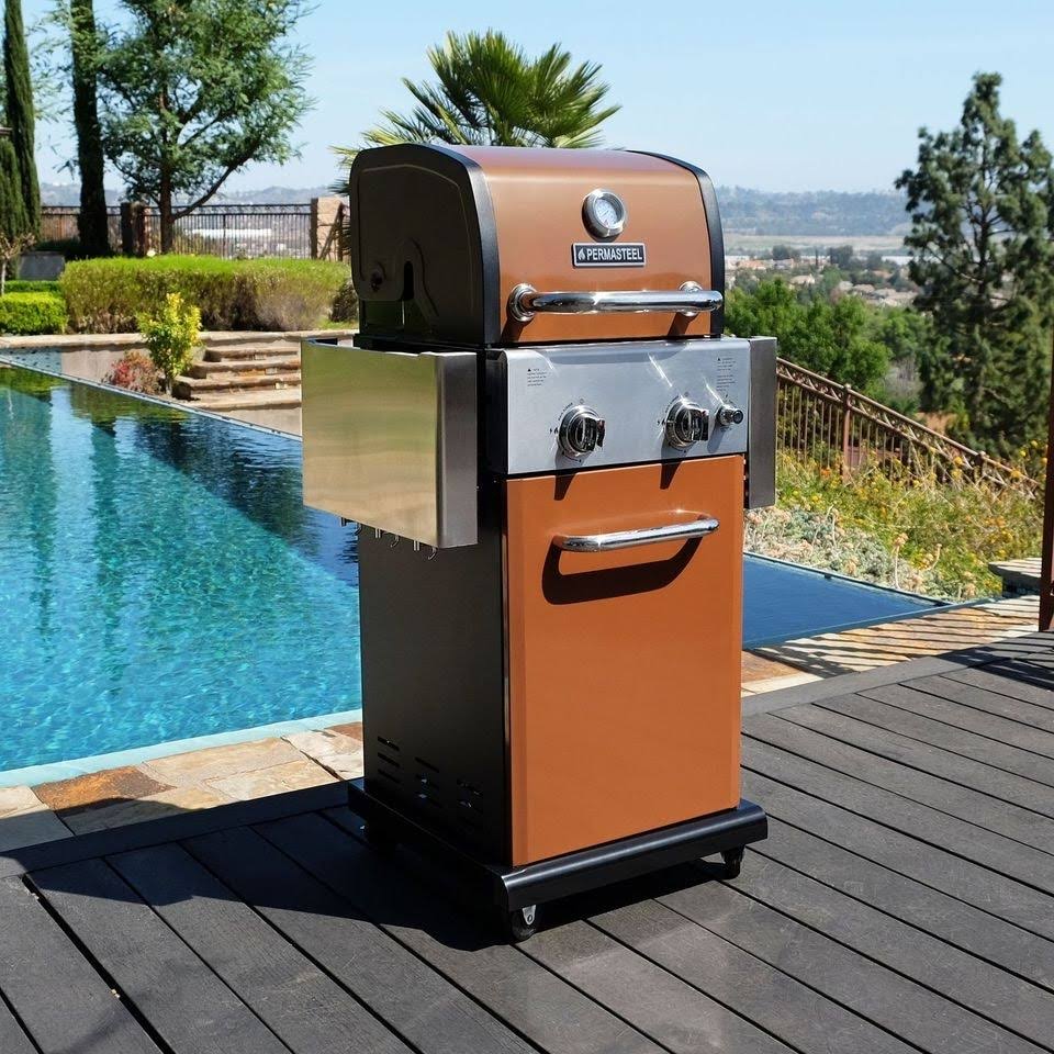 Permasteel 2 Burner Grill with Folding Side Shelves - Red