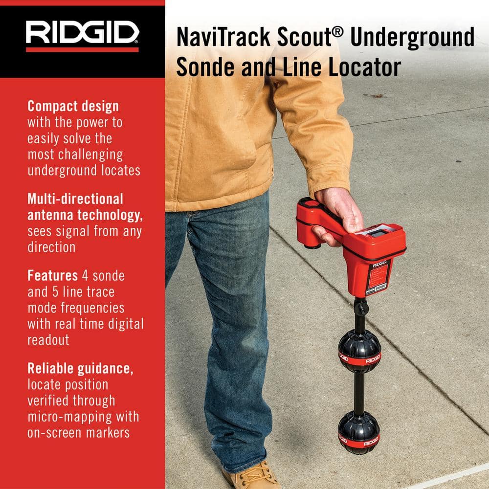 Ridgid NaviTrack Scout Underground Sonde and Cable Locator, Multidirectional Locating Device, Battery Operated or Rechargeable 19238
