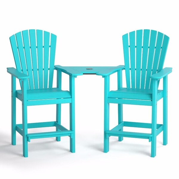 Beach Balcony Chair Barstool with Removable Table,WoodLike HDPE Backyard Garden Dining Chairs,Adirondack Arm Chairs Set of 2,