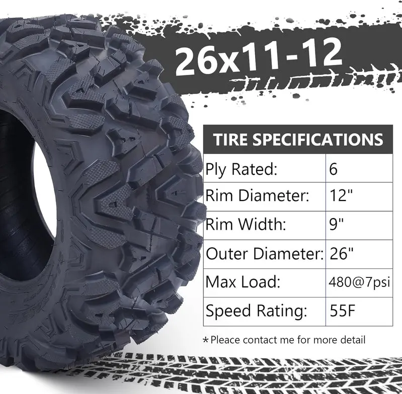 Set of 2 All-Terrain ATV Tires – 26×12-12, 6-Ply Rating, Black
