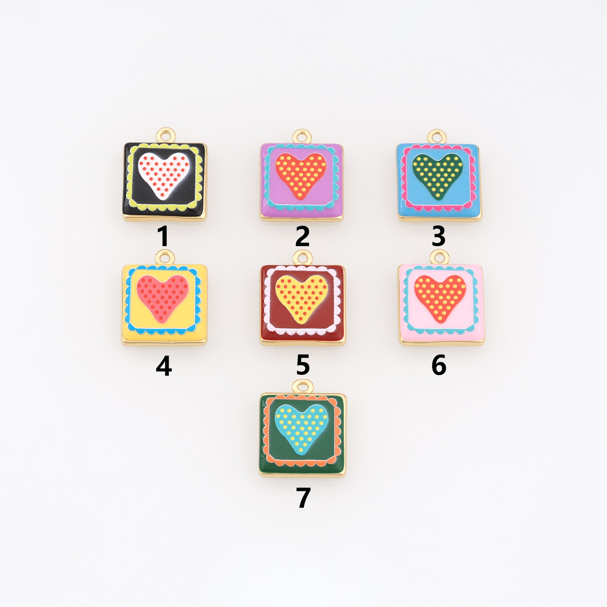 18K Gold Filled Heart Pendant,Enamel Square Heart Charm Earrings Necklace for DIY Jewelry Making Supply