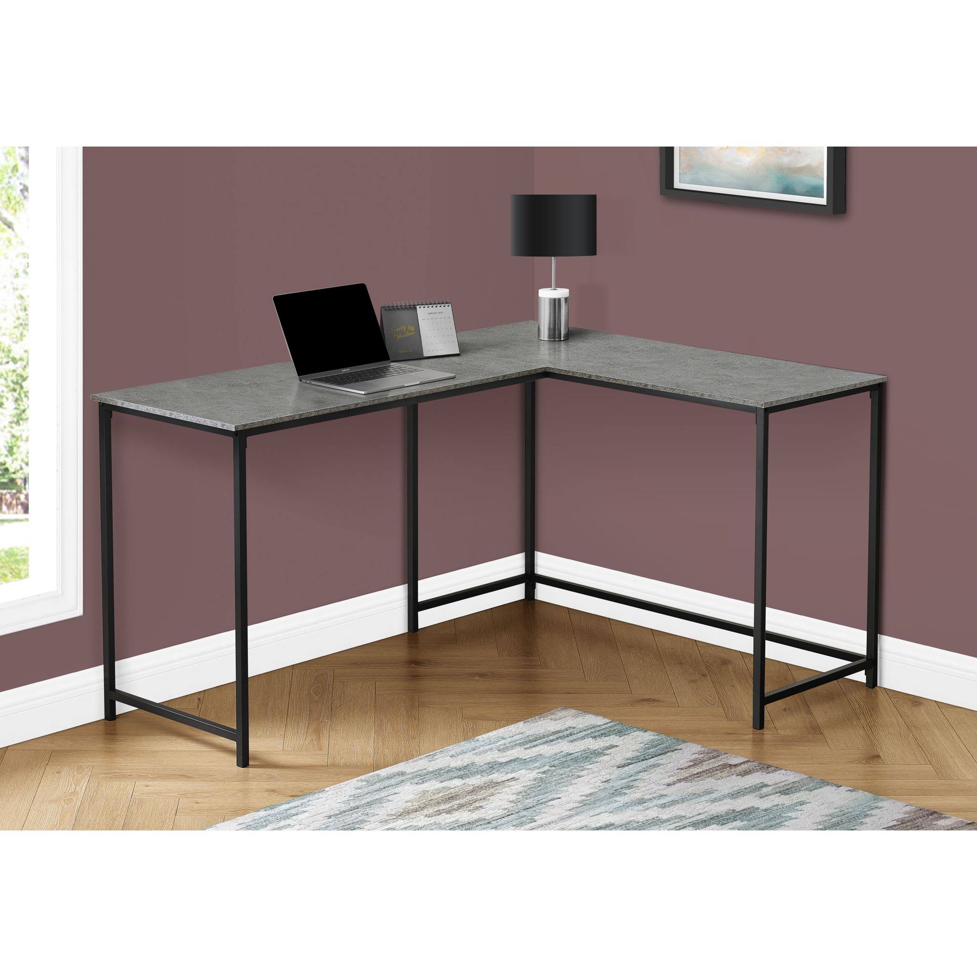 Monarch Computer Desk - 58x22L/ Grey STONE-LOOK/ Black Metal Corner