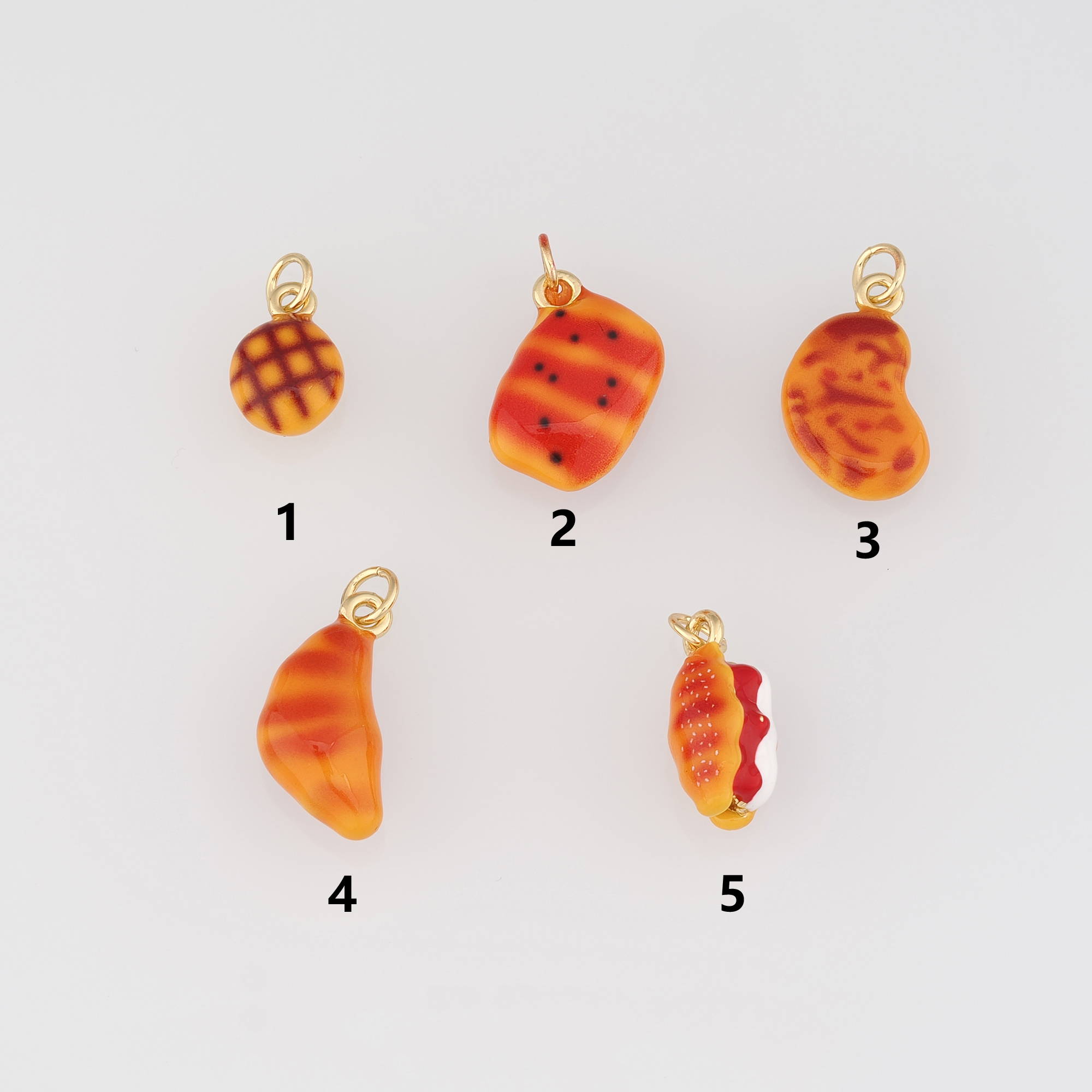 18K Gold Filled Bread Pendant,Enamel Bread Charm Earrings Necklace for DIY Jewelry Making Supply