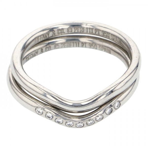Tiffany & Co. Tiffany Elsa Peretti Carved Band Ring 2 Books PT950 Ring Platinum Diamond