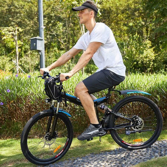 26” Folding Electric Mountain Bike 250W Electric Bicycle with Removable Large Capacity Lithium-Ion Battery, Professional 21 Speed Gears