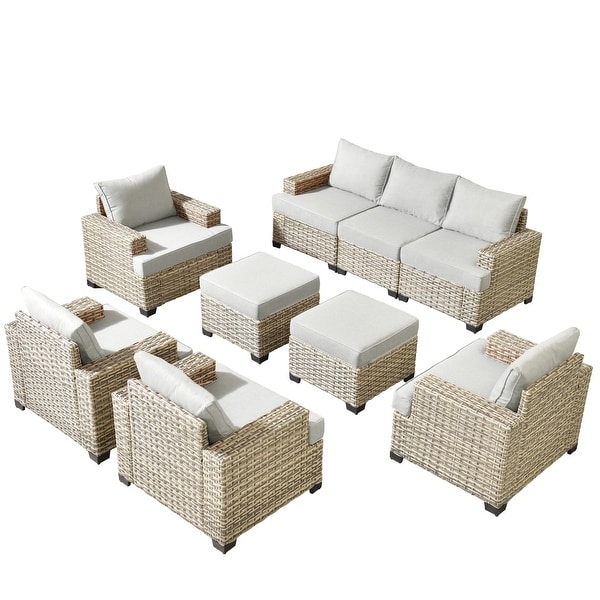 OVIOS 9 Pieces T shaped Seat Wide Armrest Set With Ottoman