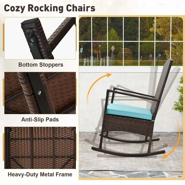 3 PCS Patio Rocking Set Wicker Rocking Chairs with 2Tier Coffee Table