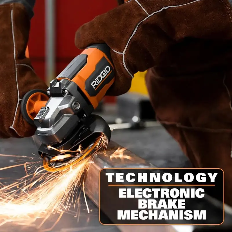 RIDGID R86047B-AC93044SBN 18V Brushless Angle Grinder – 4.5″ Paddle-Switch Model with Dual 4.0Ah Batteries, Charger, and Carry Bag
