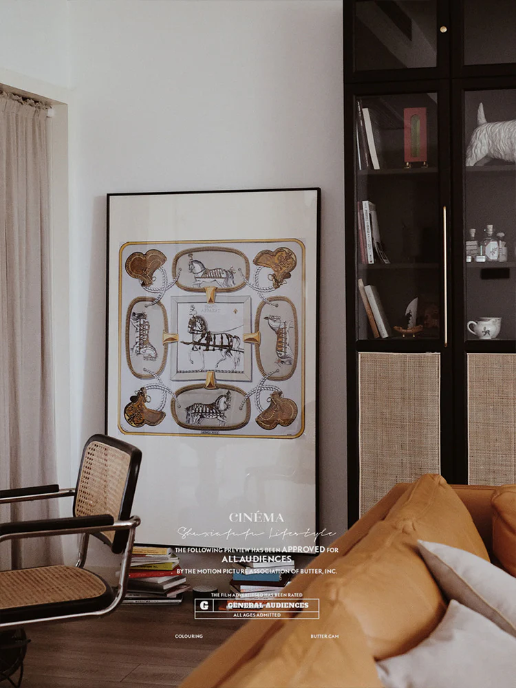 AP046 - Rare Large Handcrafted Frame Modern Silk Scarf Painting for Living Room Study