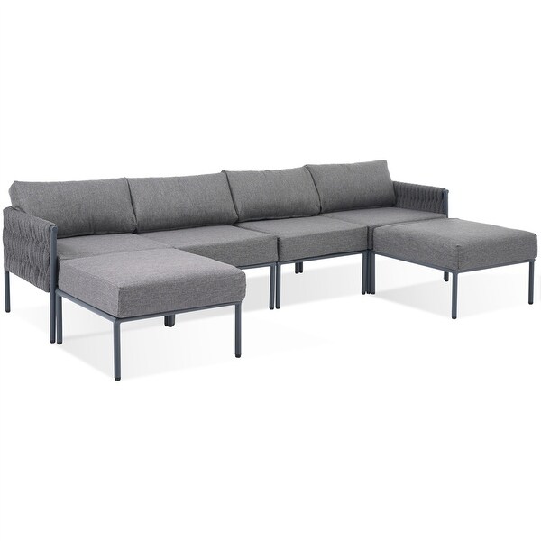 6 Pieces Aluminum Patio Sectional Sofa with Removable Thick Cushions