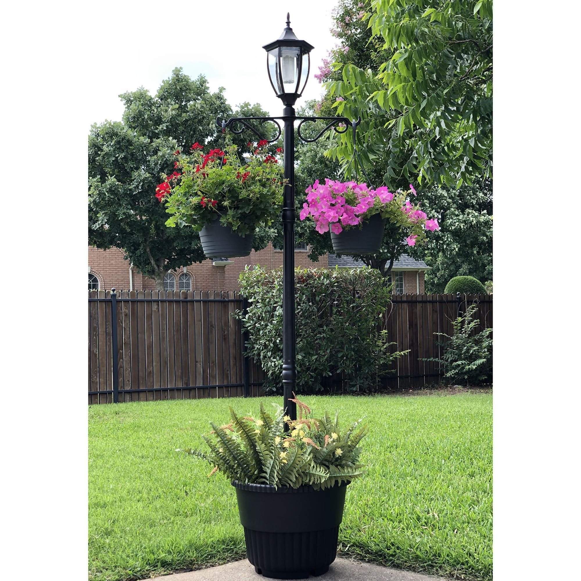SunRay Cresmont Solar Lamp Post and Planter, with Hanger, Black, Single Head