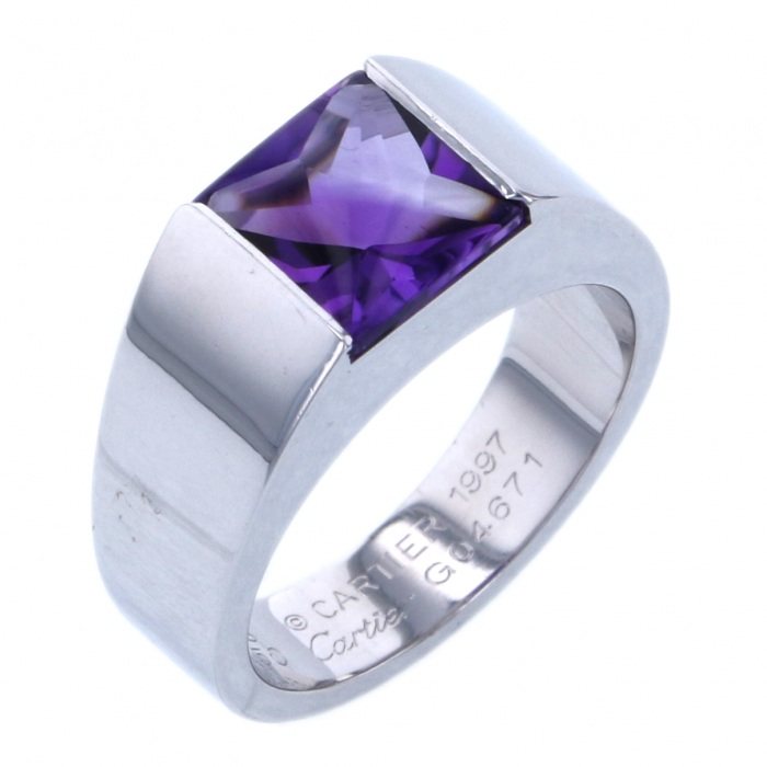 Cartier Tank Ring K18WG White Gold Ring Amethyst