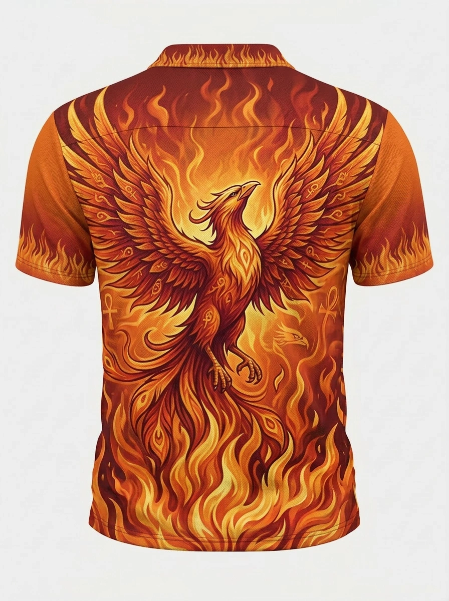 Moisture Wicking Golf Polo 3D Orange Red Fire Phoenix Button Short Sleeve Golf Polo Shirt