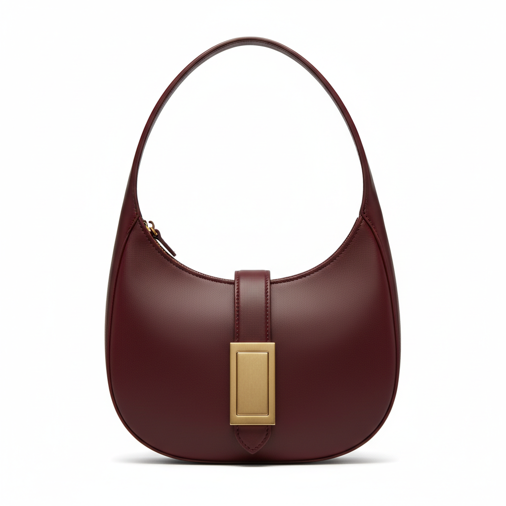 Burgundy Crescent Hobo Bag with Gold Plate Hardware