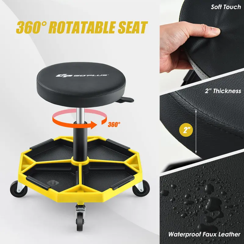 Rolling Mechanic Stool with Height-Adjustable Seat (16″–22″) and Detachable Magnetic Tool Tray
