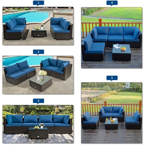 Costway 5PCS Patio Rattan Furniture Set Cushioned Sofa and Chair Coffee