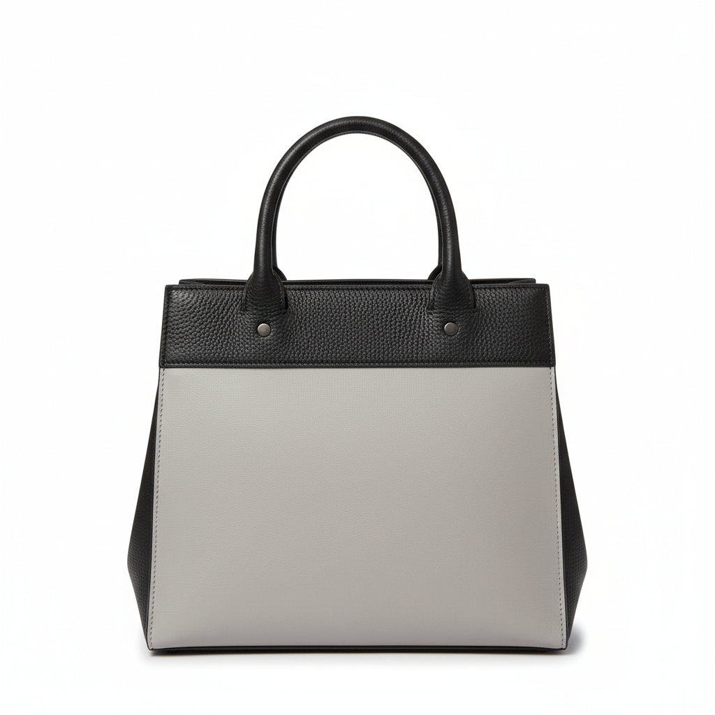 Black & Light Gray Two-Tone Leather Structured Tote Bag