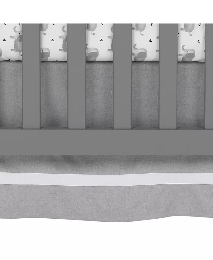 Lambs and Ivy Signature Gray Linen with White Trim 4-Sided Crib Skirt