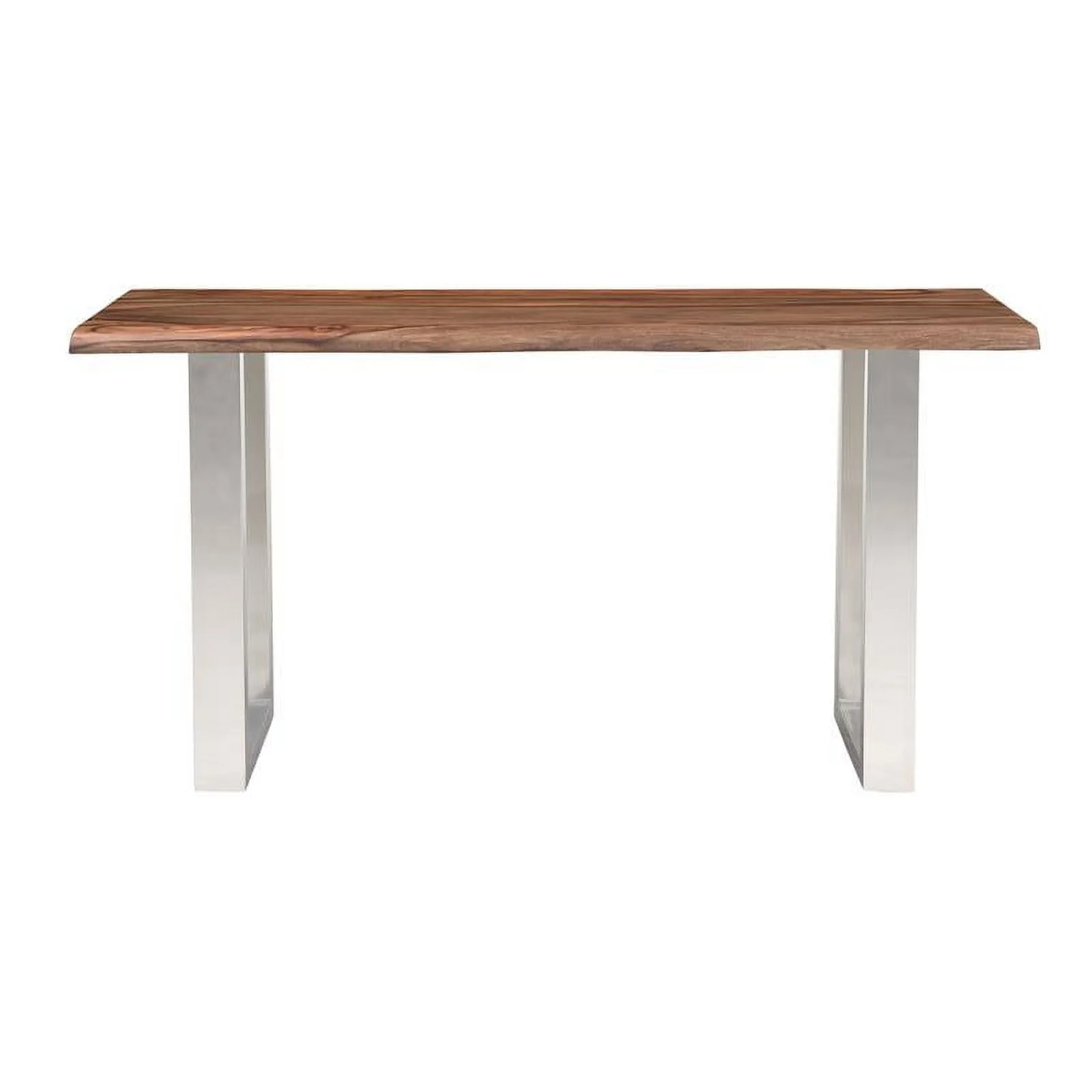 Pemberly Row Brownstone 2 Wood Console Table w/ Brown Top/Chrome base