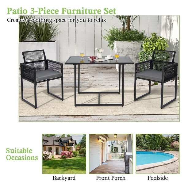 Costway 3PCS Patio PE Wicker Furniture Set Cushioned Chairs with