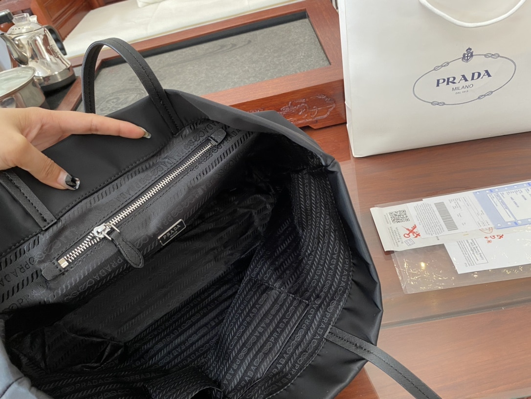 Prada Re-Nylon And Saffiano Leather Tote Bag Black