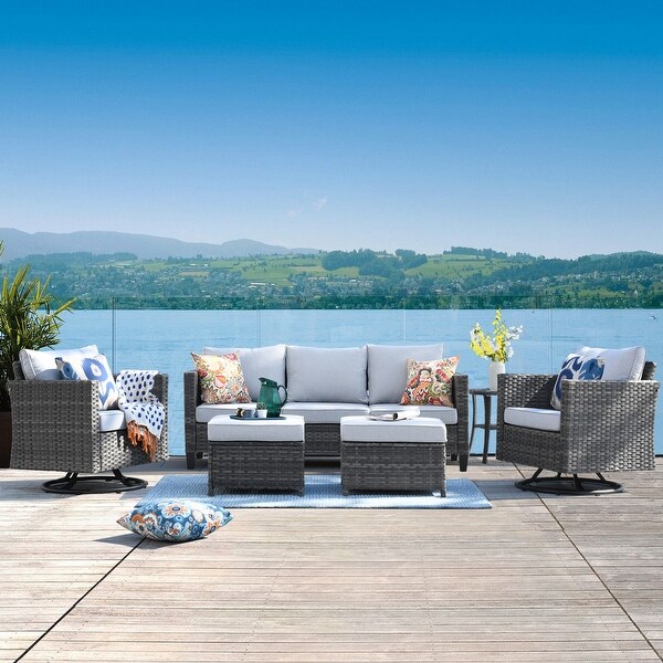OVIOS 6piece Wicker Sectional Sofa Swivel Rocking Chair Set
