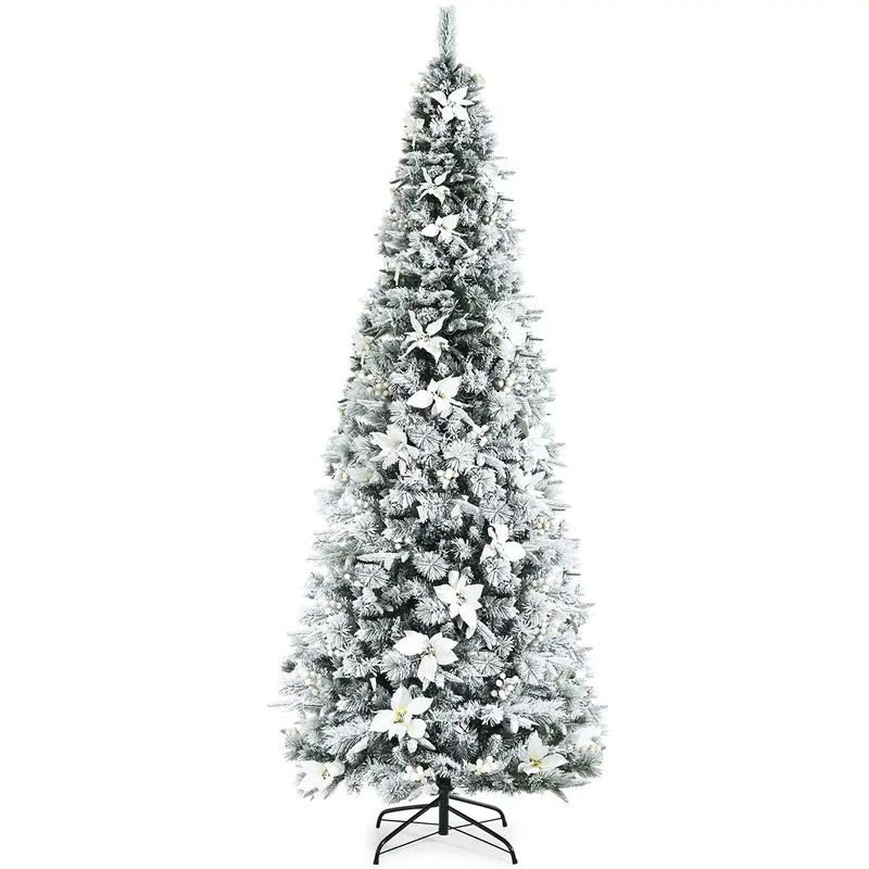 Slim Snow-Flocked Pencil Christmas Tree with White Berries – Hinged Artificial Xmas Tree