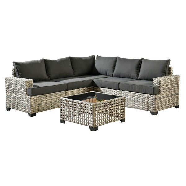 OVIOS 6 Pieces T shaped Seat Wide Armrest Set With SolarPowered Coffee Table