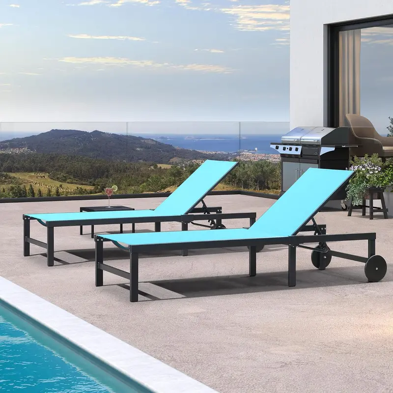 PURPLE LEAF Tanning Lounge Set – Adjustable Aluminum Reclining Chairs with Face-Down Hole, Wheels, Pillows & Matching Table