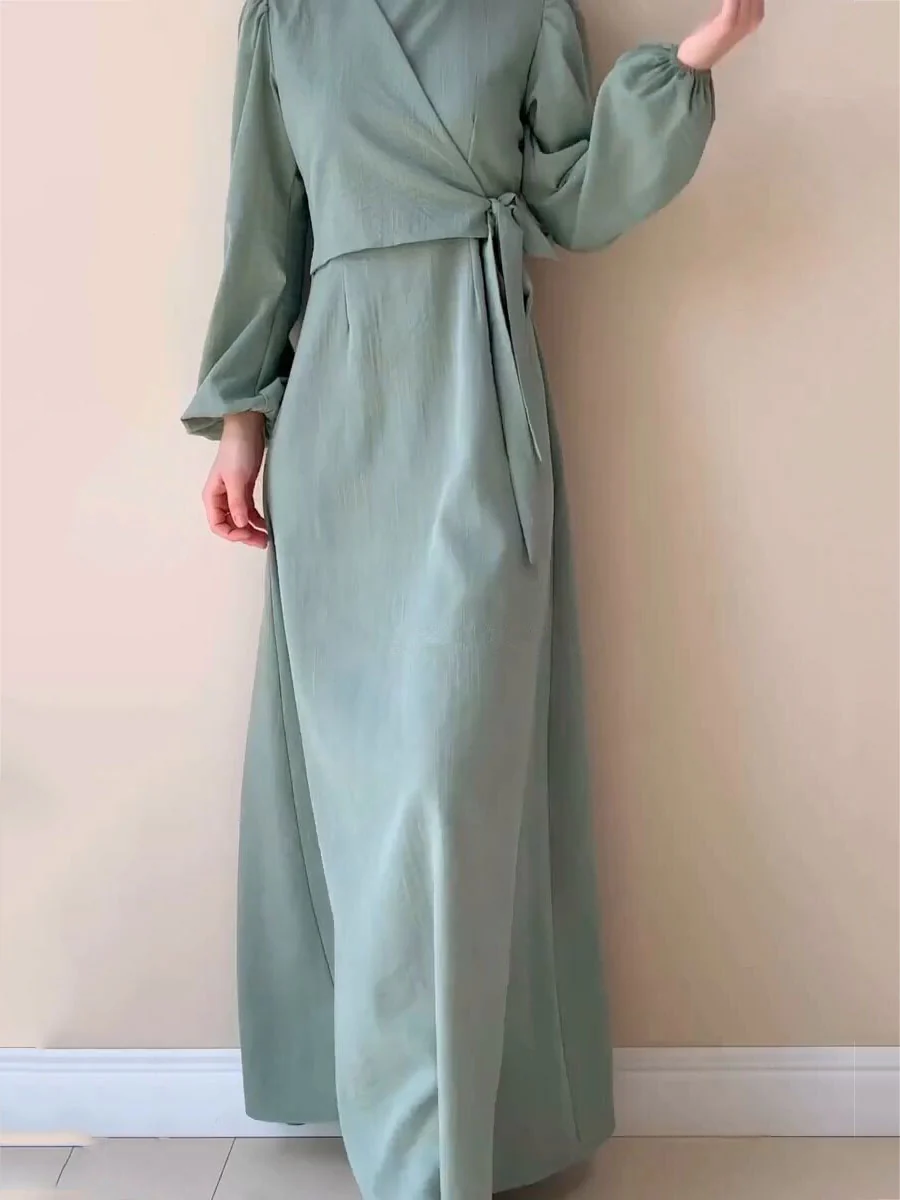 Puff Sleeve Wrap Maxi DressClistos
