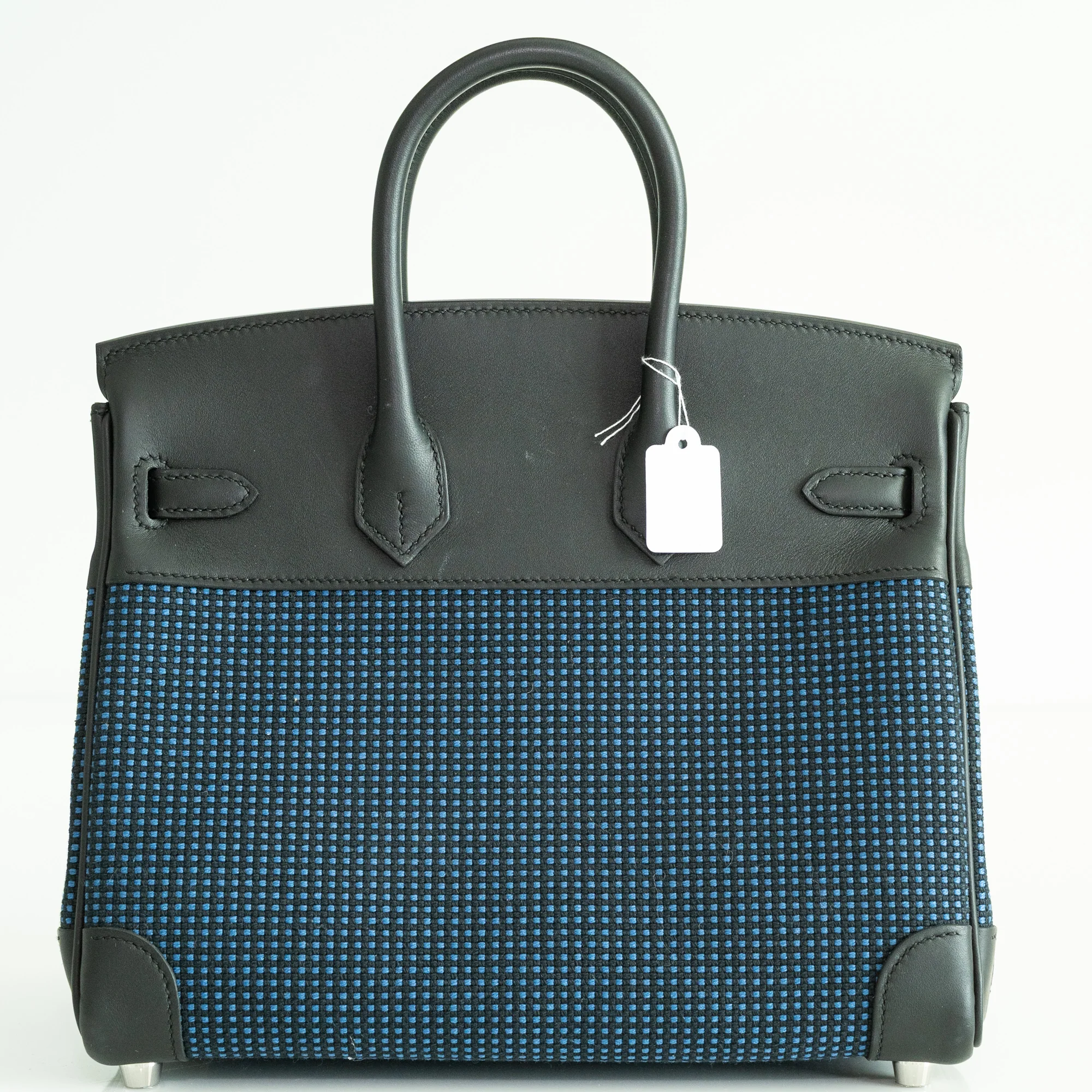 Hermès Birkin 25 Quadrille Bleu de Malte/Noir Toile Canvas Swift Palladium Hardware