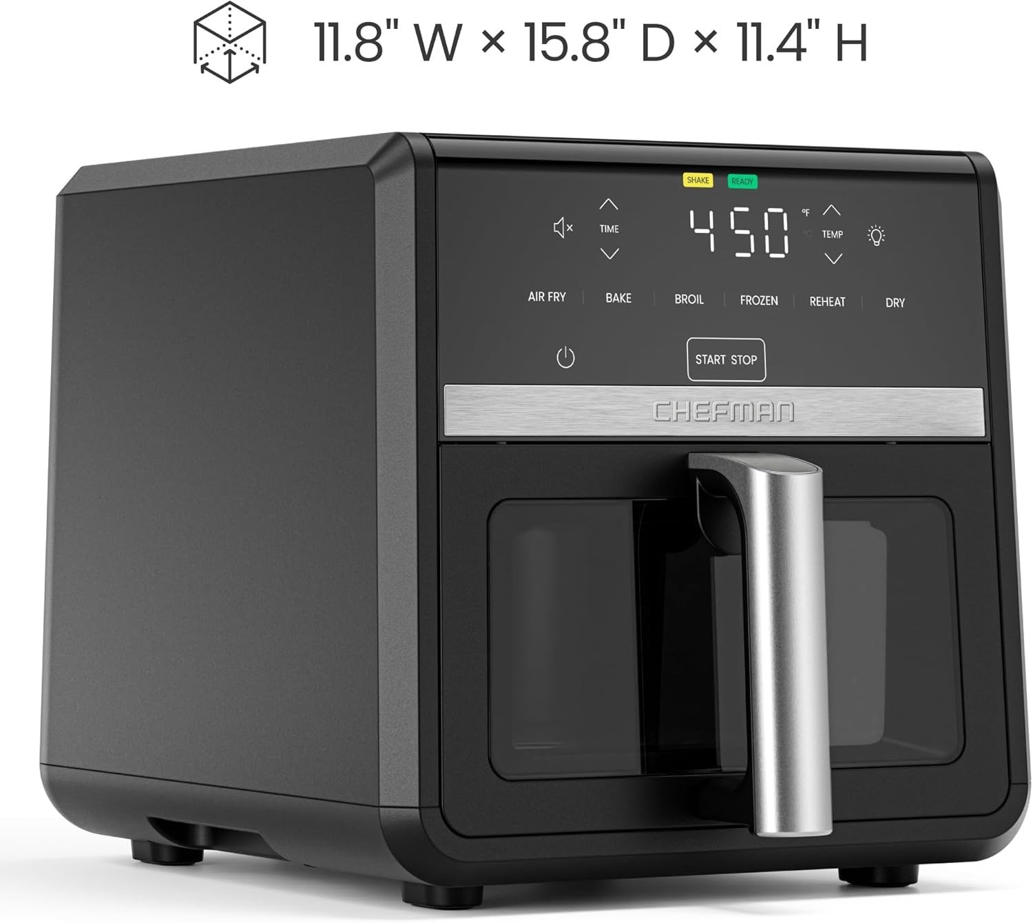 9QT 6-in-1 Air Fryer, 450°F Max Temp, Turbo Air Flow, View Window, Dishwasher Safe Nonstick Basket, 1750W, Matte Black