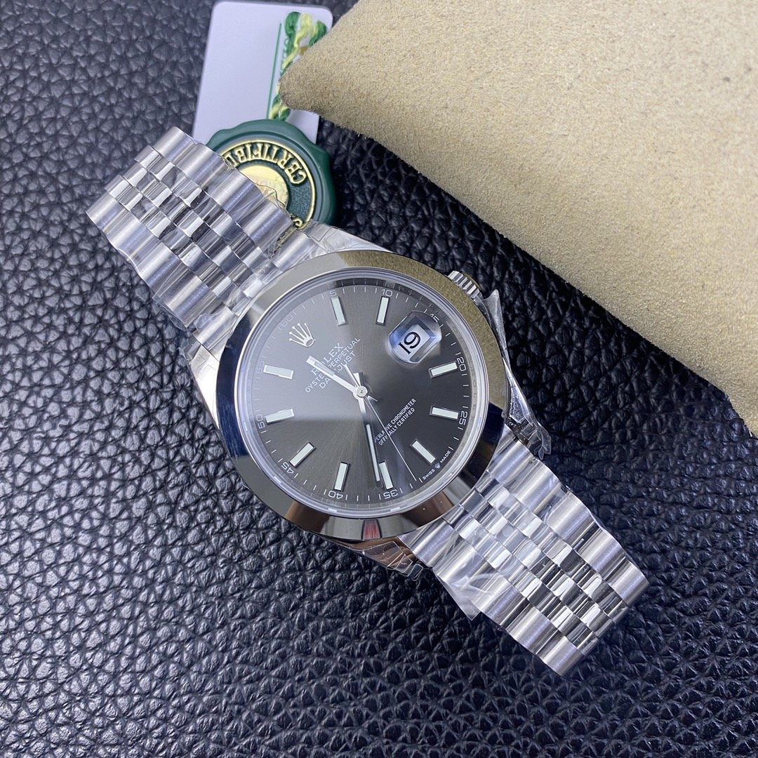 DATEJUST 41MM SMOOTH BEZEL GREY DIAL JUBILEE BRACELET