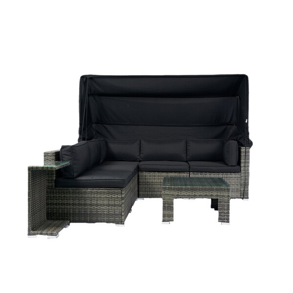 7Piece Patio Furniture Set,Retractable Canopy Rattan Sofa Set