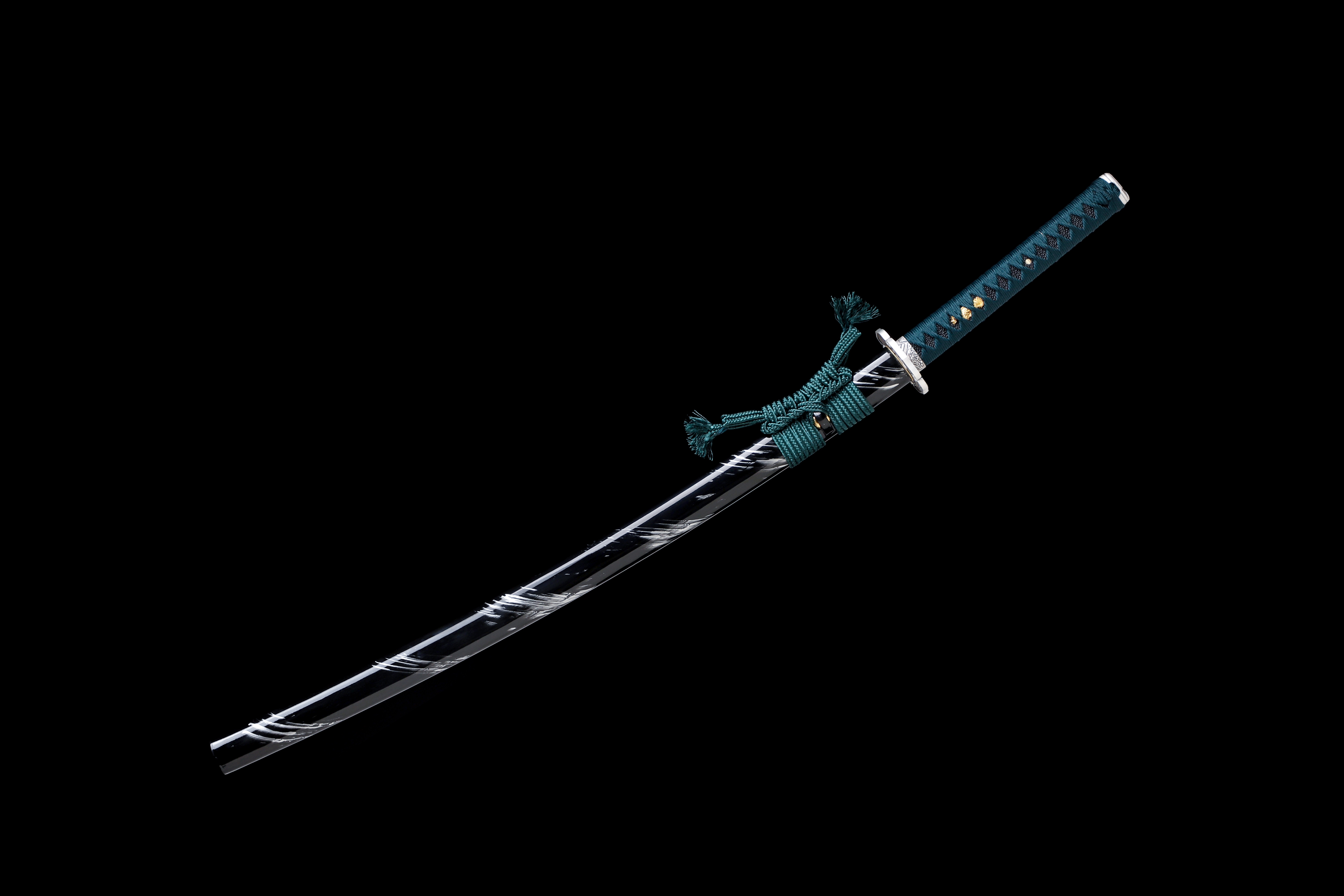 Handmade Katana 9260 Spring Steel Frost Wind Black White Blade Full Tang