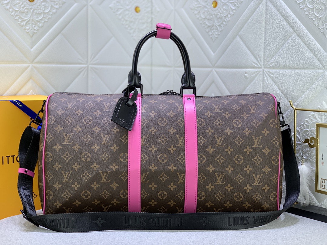 Louis Vuitton Keepall Bandouli Re 50 Brown And Pink Macassar Canvas M45866