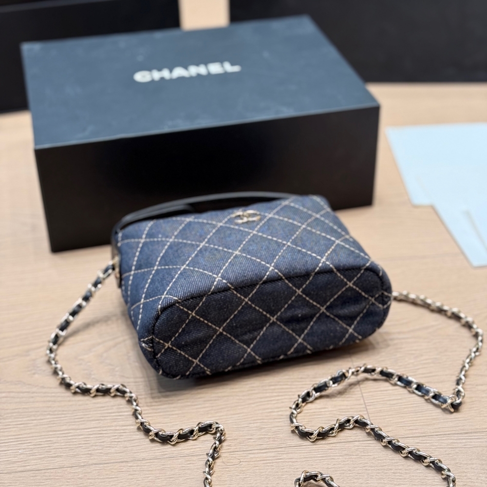 Chanel Mini Clutch With Shoulder Strap Denim Dark Blue 17cm